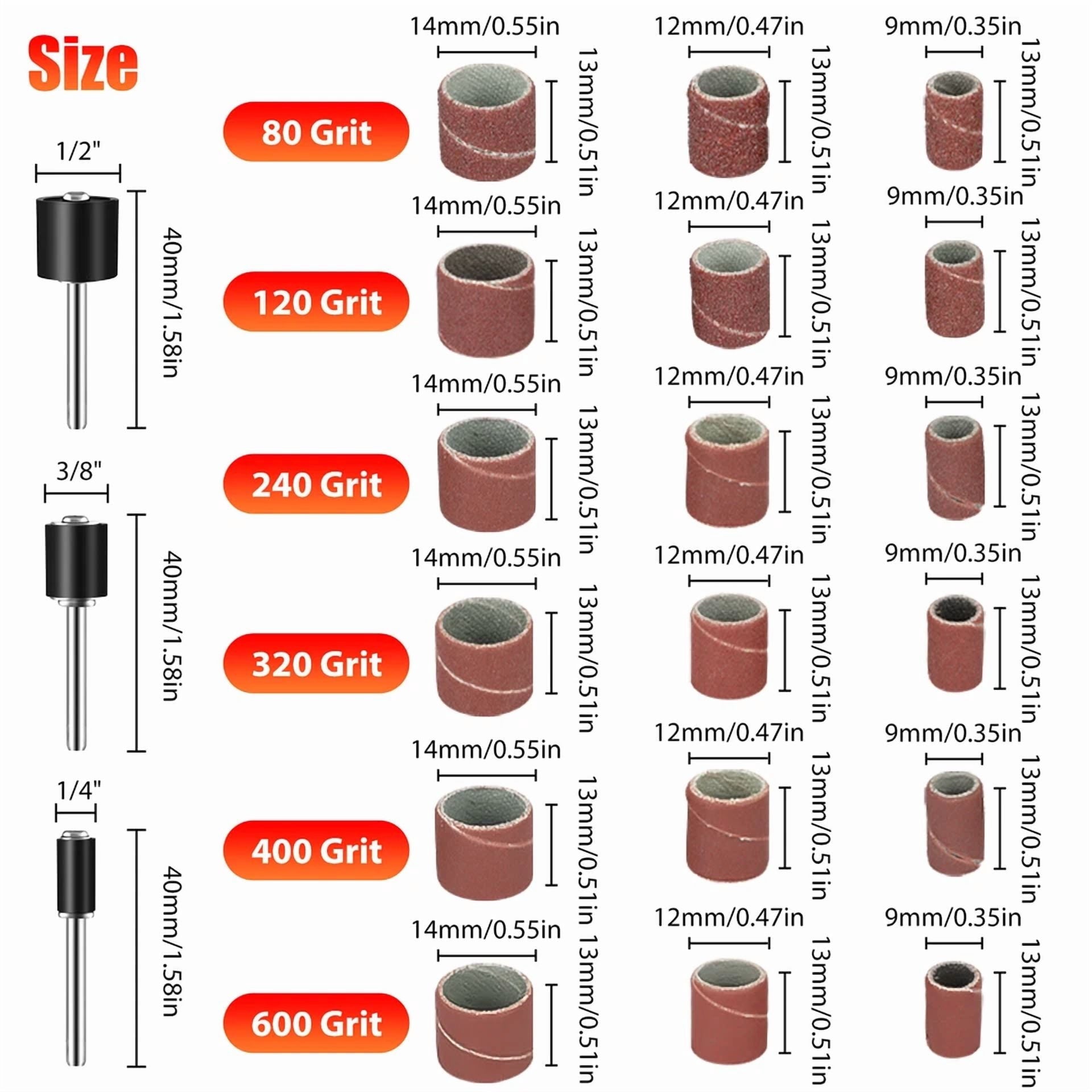 KNACK - 384Pcs Sanding Drum Nail Sander Drill Bit Kit For Dremel Accessories Rotary Tool