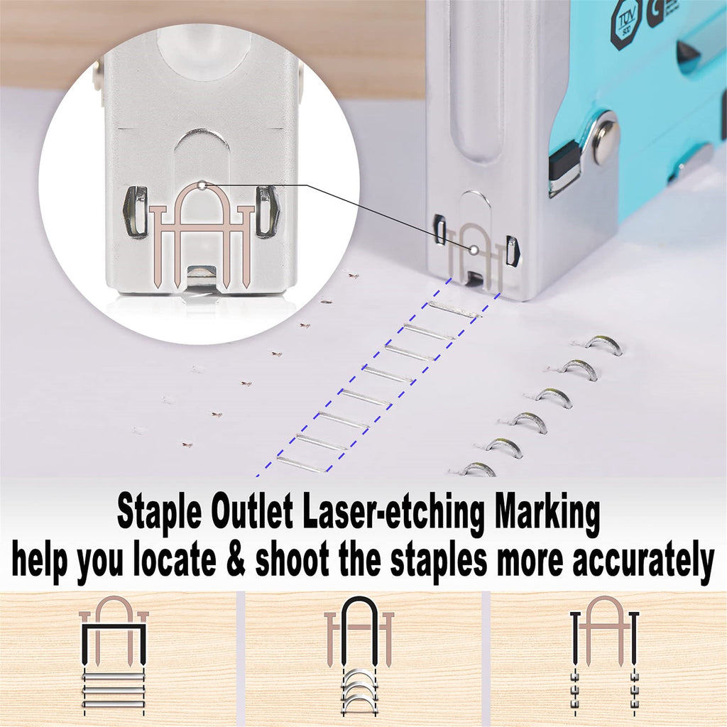 SHALL Staple Gun Heavy Duty, 3-in-1 Upholstery Staple Gun Kit with 3000 Staples, Staple Remover, Manual Brad Nailer with Specific Staples Outlet Position Indicator Blue