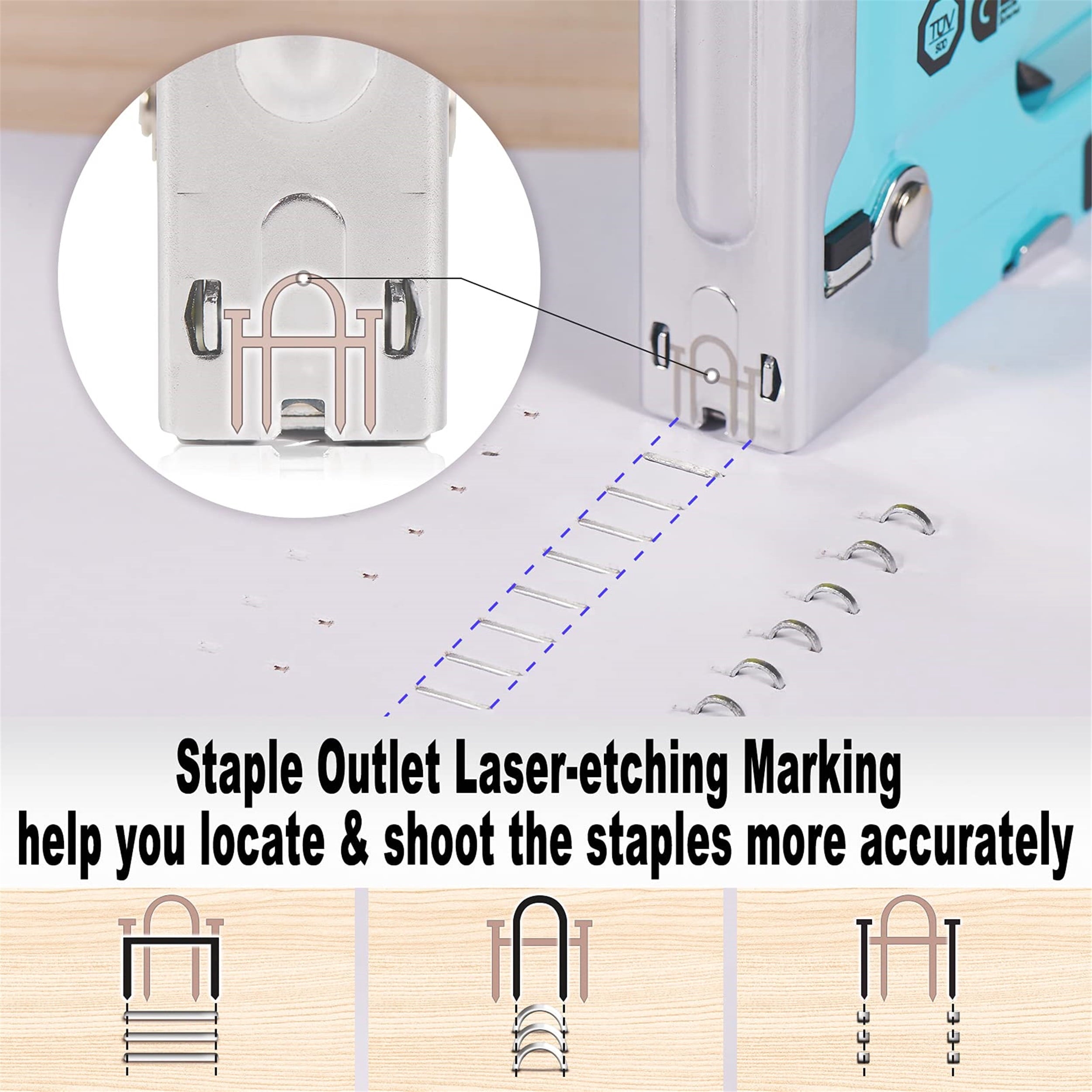 SHALL Staple Gun Heavy Duty, 3-in-1 Upholstery Staple Gun Kit with 3000 Staples, Staple Remover, Manual Brad Nailer with Specific Staples Outlet Position Indicator Blue