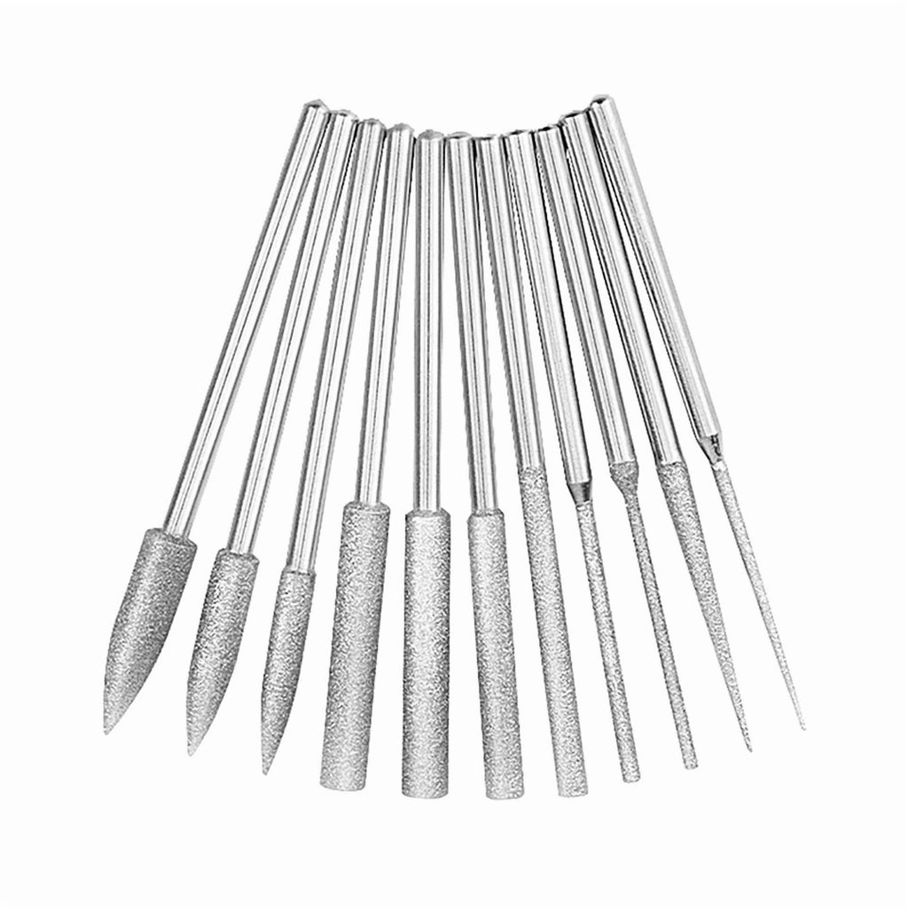 11Pcs 1/8 Carbide Steel Diamond Burr Bits Grinding Rotary Tools Accessories