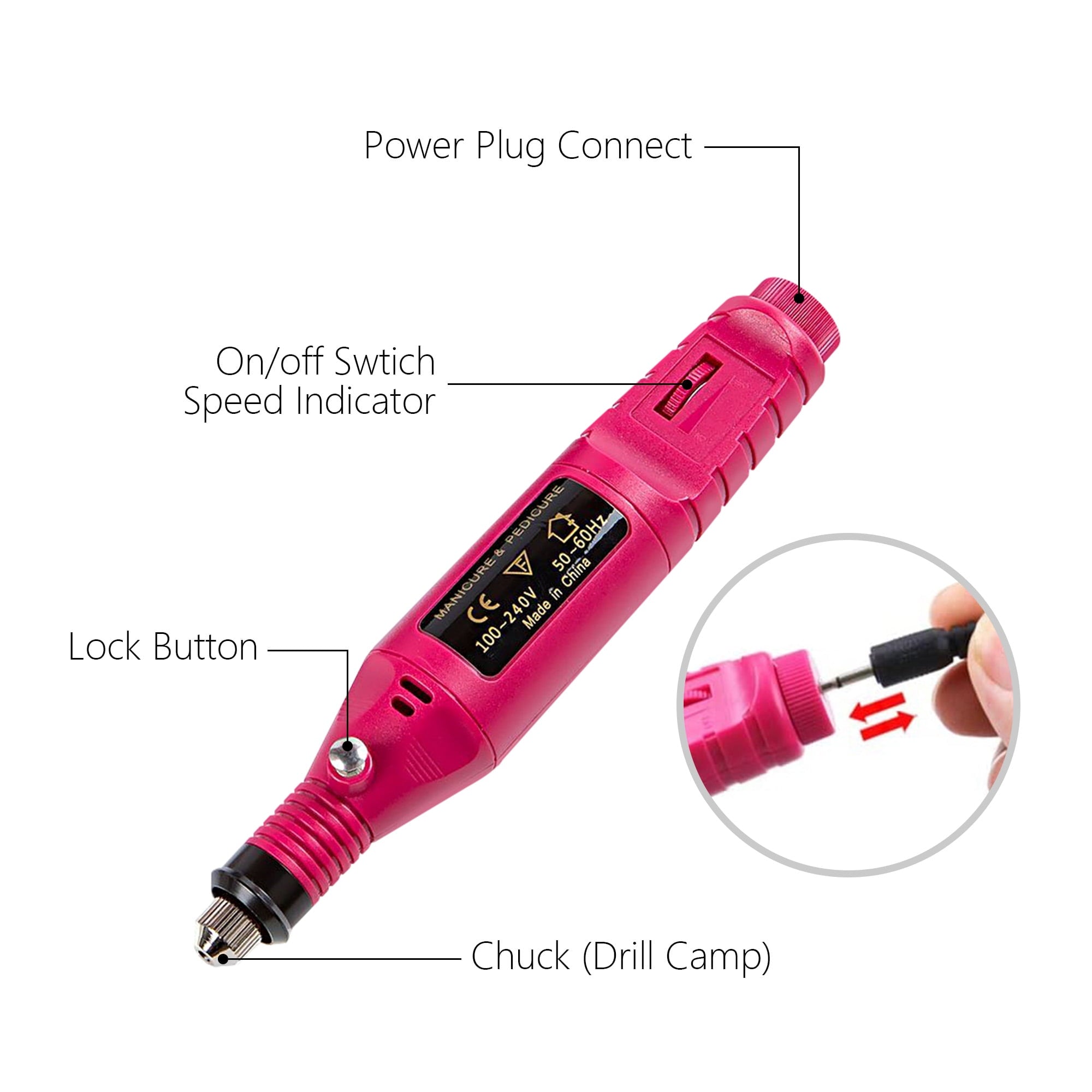 Pinkiou Electric Nail Drill Machine Nail Drill Kit 20000 RPM Portable Nail Drill for Acrylic Nails, 6 Acrylic Gel Remover Nail Tools, Nail Polishing Machine Pedicure Set