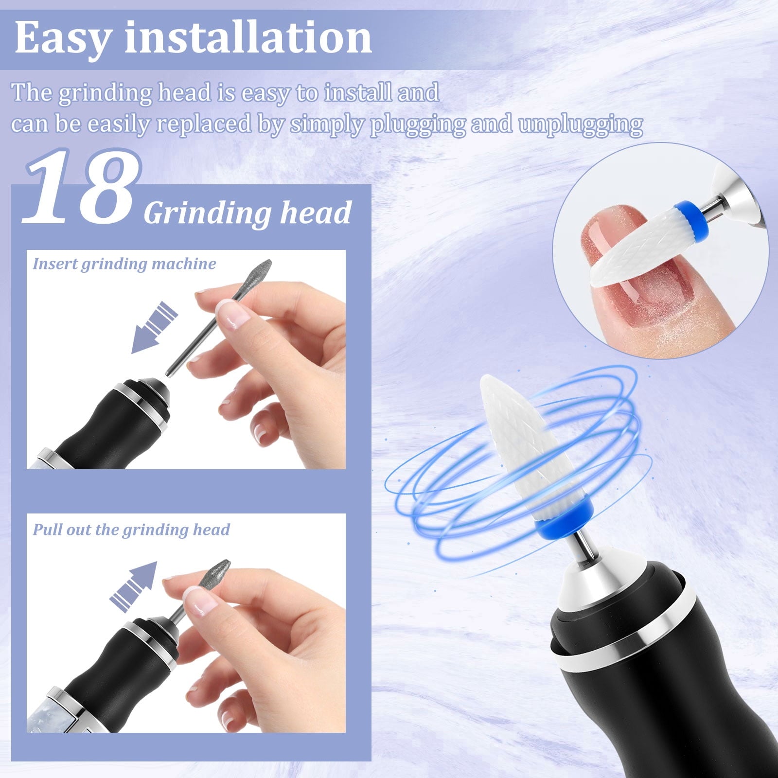 FYJUCPA Aluminium Alloy Electric Nail File Kit for Thick Toe Nails Rechargeable 4 Gears Electric Nail Drill Machine Low Noise Electric Nail Grinder for Various Nails and Shapes
