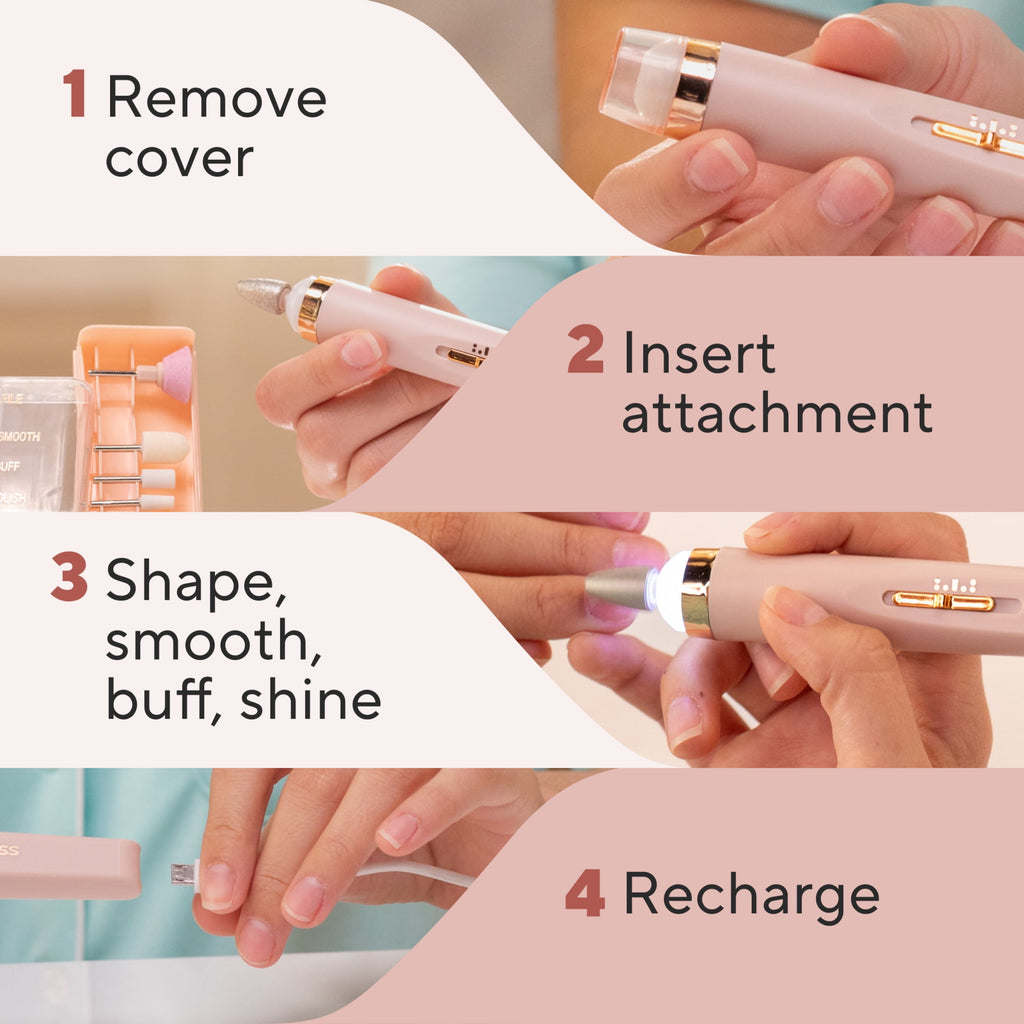 Finishing Touch Flawless Salon Nails Rechargeable Mani Device with 6 Attachments, Pink