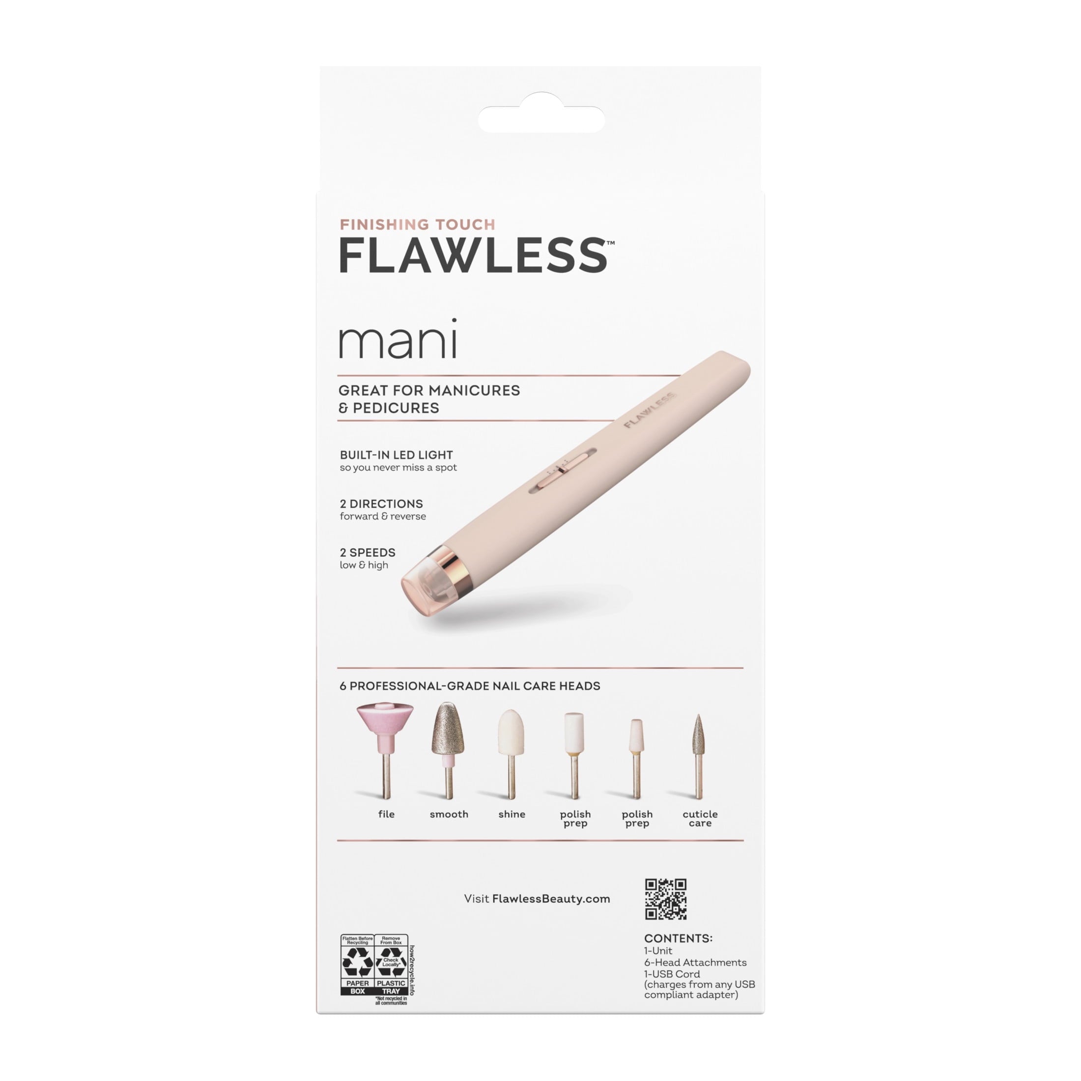 Finishing Touch Flawless Salon Nails Rechargeable Mani Device with 6 Attachments, Pink
