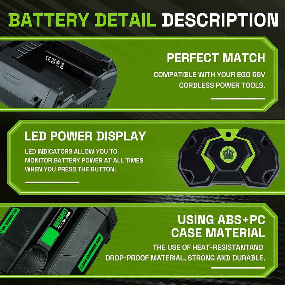 For Ego 56V 7.5Ah Lithium-Ion Battery Ba2800t Ba4200t Ba3360t Ba5600t Ba1400 US