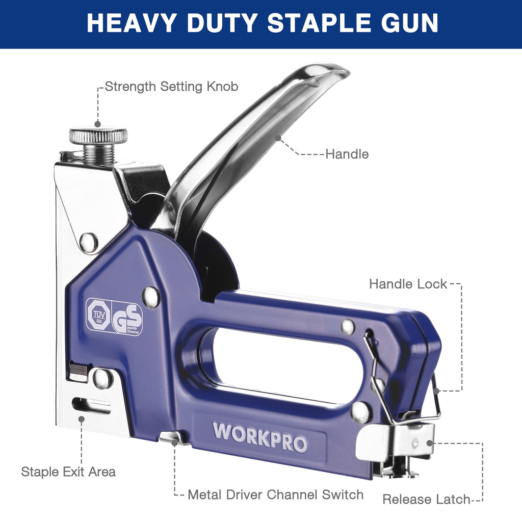 WORKPRO 3-in-1 Staple Gun Kit with 1500 Staples & Remover, Compatible with T50, U-Type, Brad Nails – Heavy Duty Manual Stapler for Upholstery & DIY