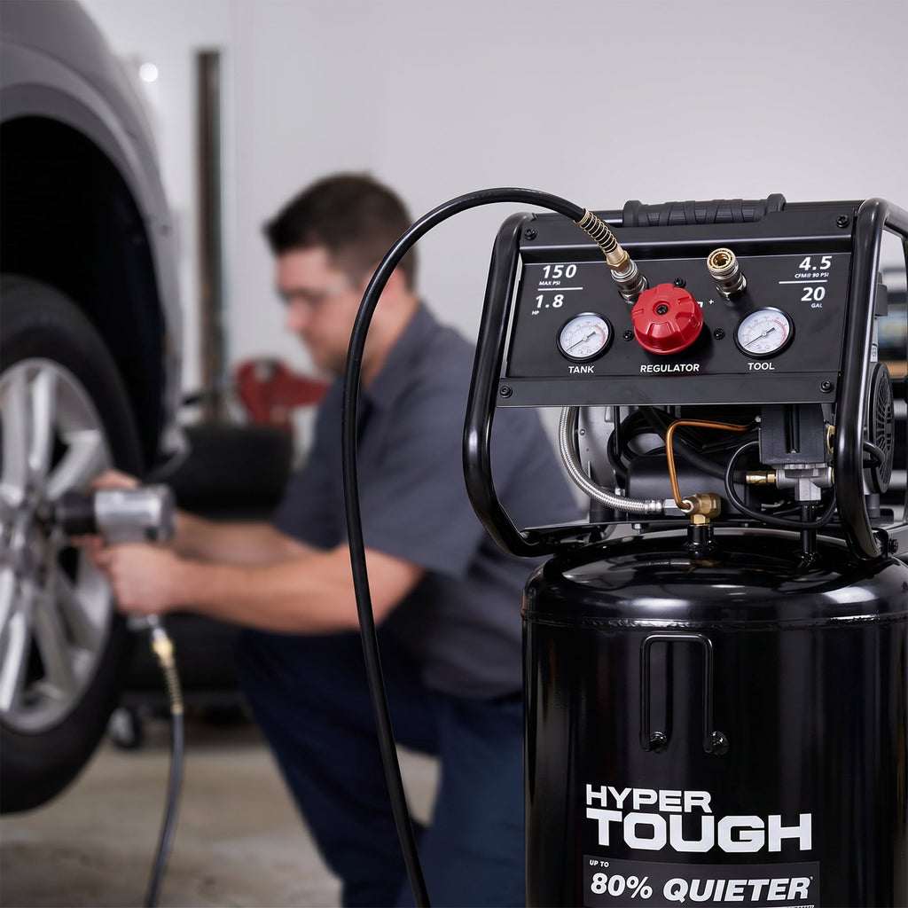 Hyper Tough 20 Gallon 1.8 HP Vertical Quiet air compressor 150psi