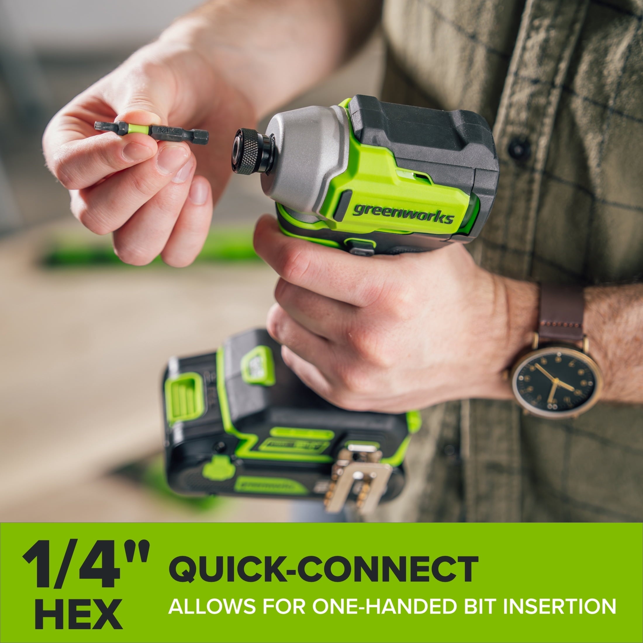 Greenworks PowerAll 24V Brushless 1,900 In-Lb Impact Driver, with 2.0 Ah USB-C Battery, 30W USB-C Charger Block, 3' 100W USB-C Cable, ID3200A1