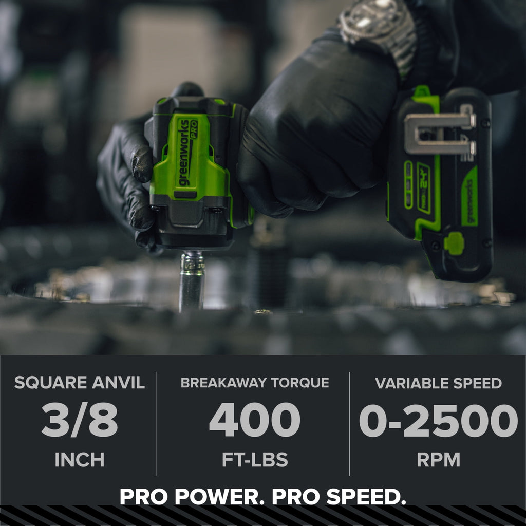 Greenworks Pro PowerAll 24V Brushless 400 ft-lb Breakaway Torque 3/8 Impact Wrench, Tool Only, IW5370A1