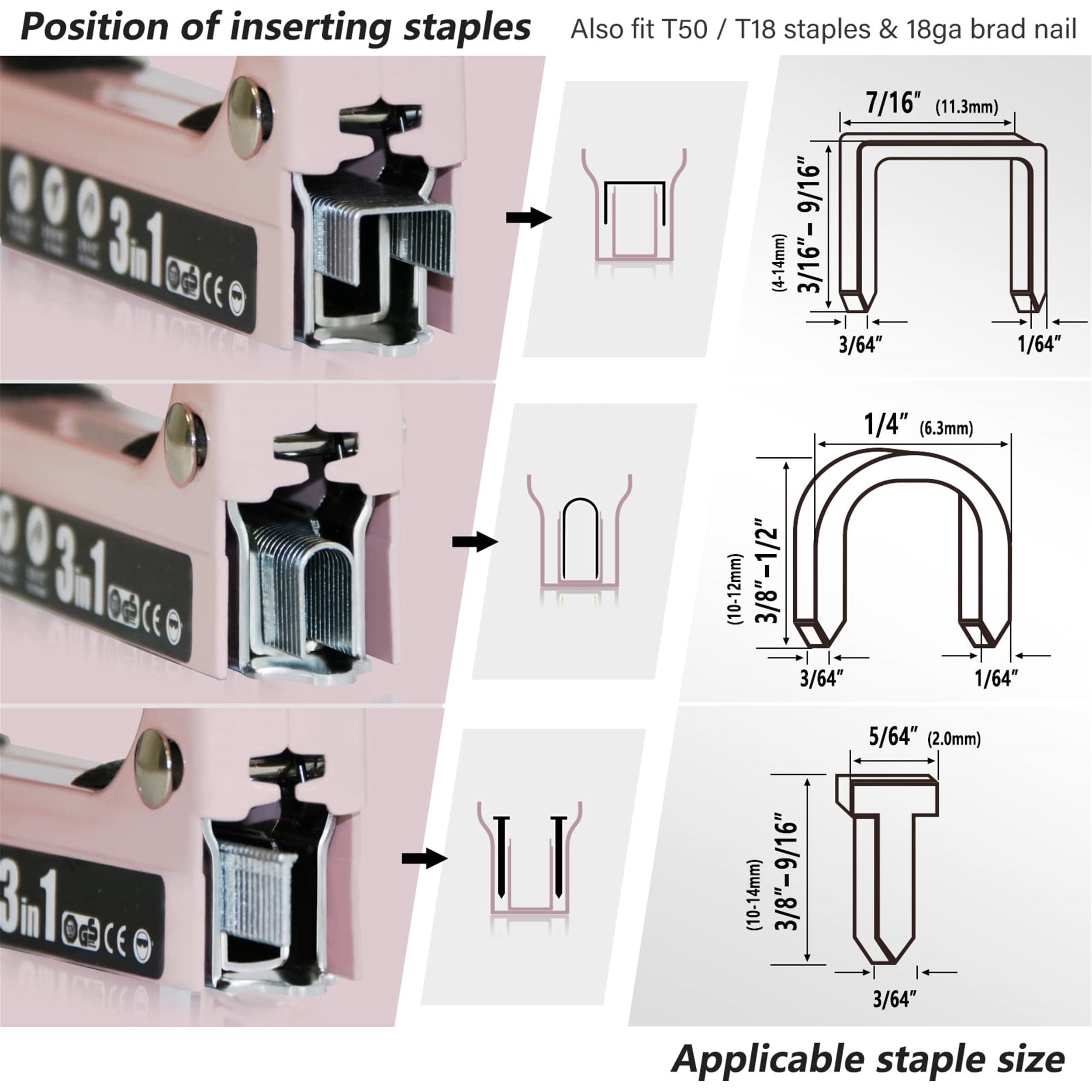 SHALL Staple Gun Heavy Duty, 3-in-1 Upholstery Staple Gun Kit with 3000 Staples, Staple Remover, Manual Brad Nailer with Specific Staples Outlet Position Indicator Pink