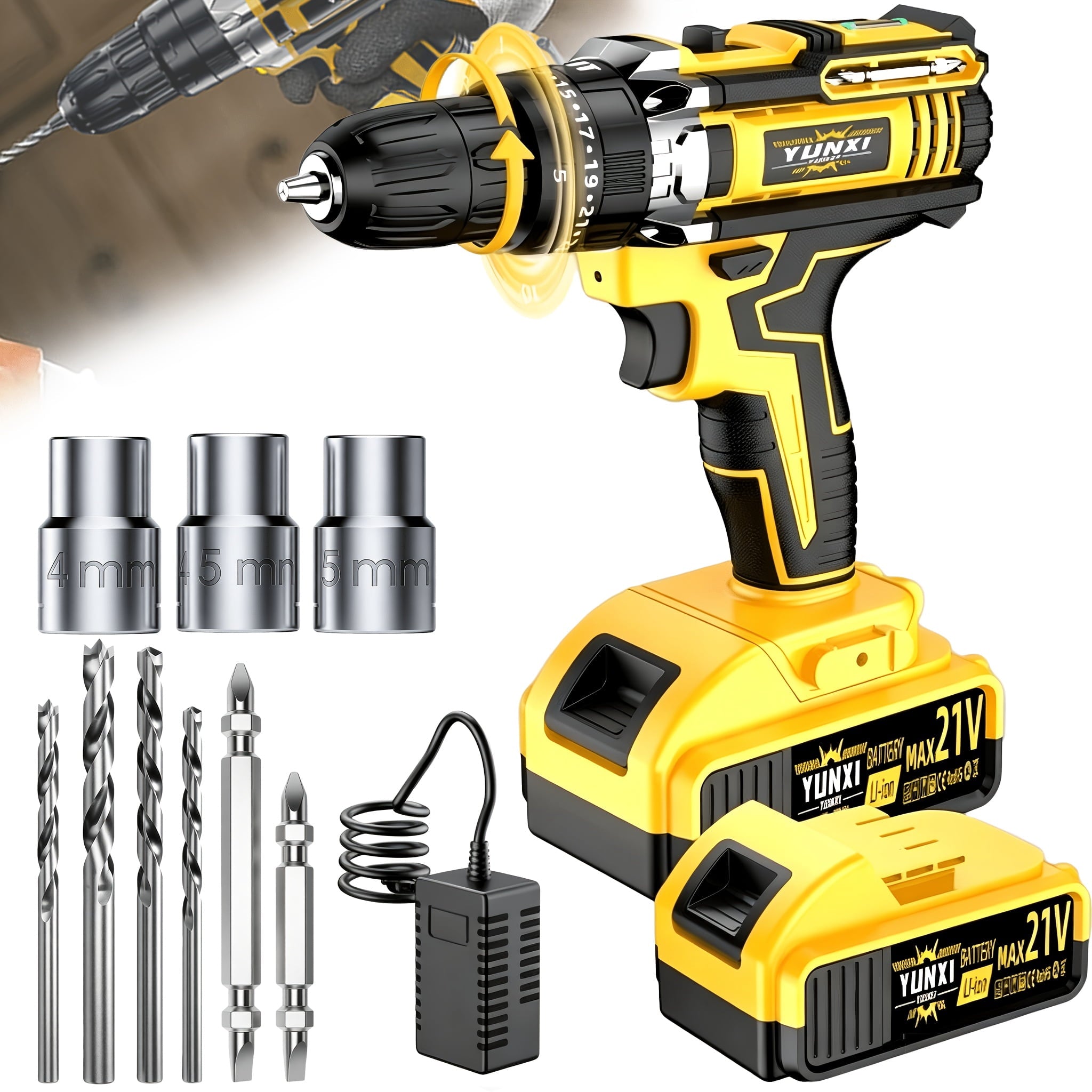 21V Cordless Drill Driver, Multifunctional Power Tool for Home DIY & Repairs