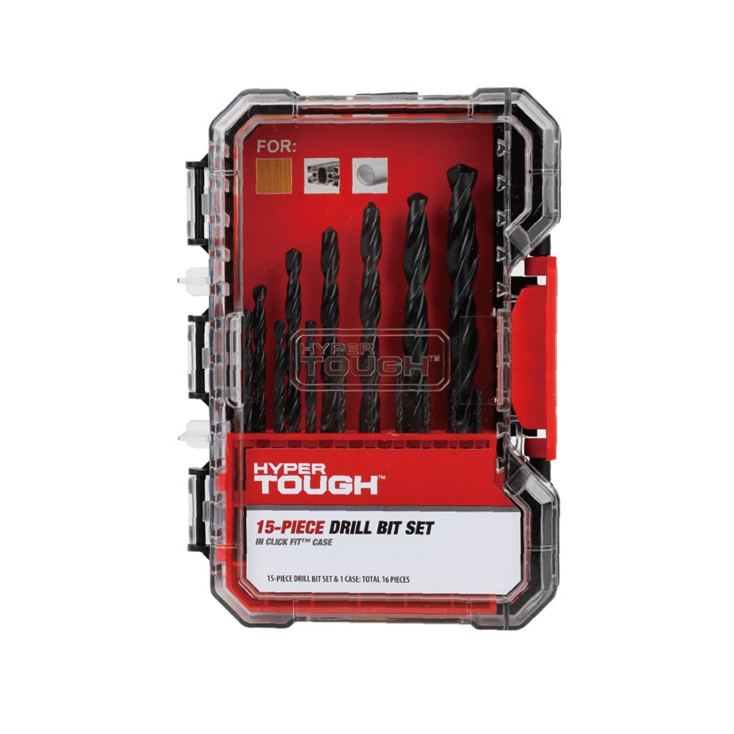Hyper Tough 15-Piece Black Oxide Drill Bit Set in Click Fit Case