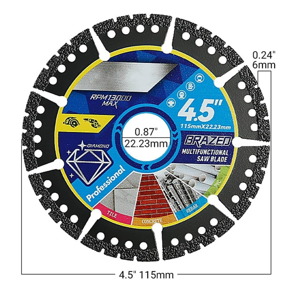 Diamond Multi-Purpose Saw Blades, 4.5 Inch Angle Grinder Cutting Discs for Metal Tile Stone Plastic, 4-1/2 Ultra Thin Brazed Blades Multipurpose Circular Blade for PVC Glass Cutting(3PCS)
