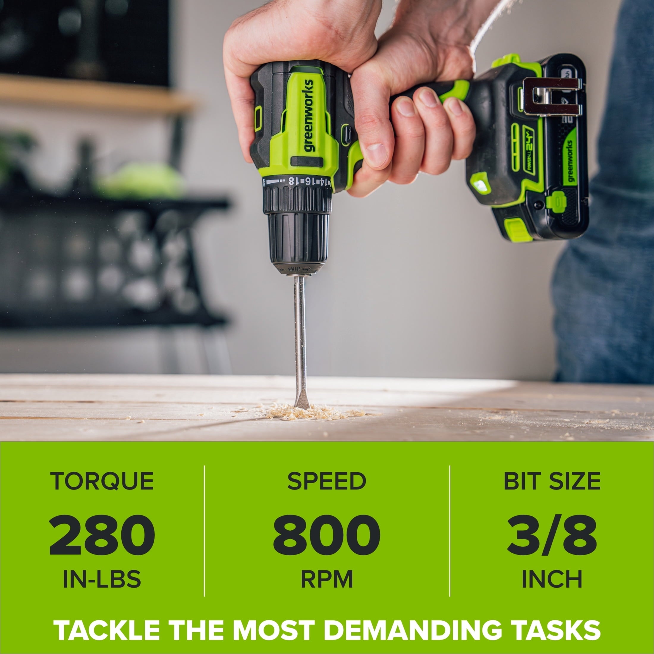 Greenworks PowerAll 24V Brushless 3/8 280 in-lb Drill with 2Ah USB-C Battery, 30W Charger and Cable, DD330A1