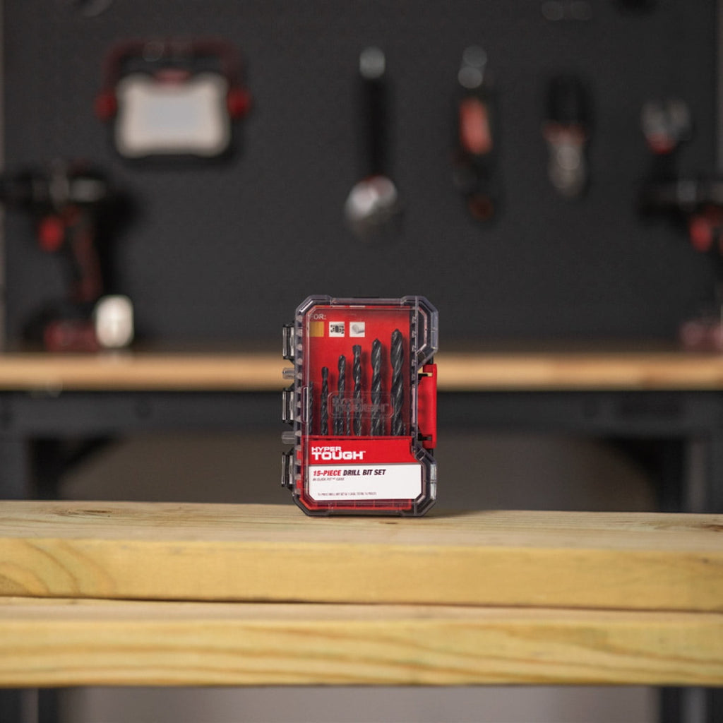 Hyper Tough 15-Piece Black Oxide Drill Bit Set in Click Fit Case