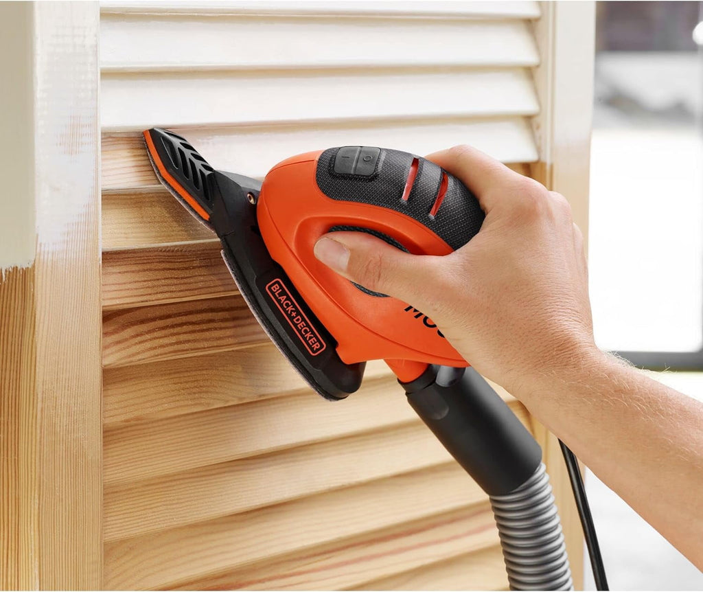 BLACK+DECKER Mouse Detail Sander with 2m cable, includes 6 Sanding Sheets, 55W, 240V, BEW230-GB