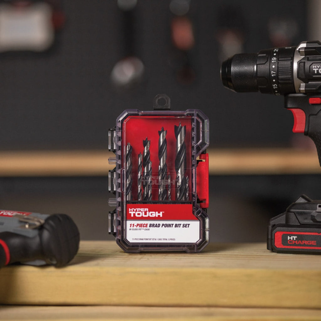 Hyper Tough 11-Piece Brad Point Bit Set in Click Fit Case