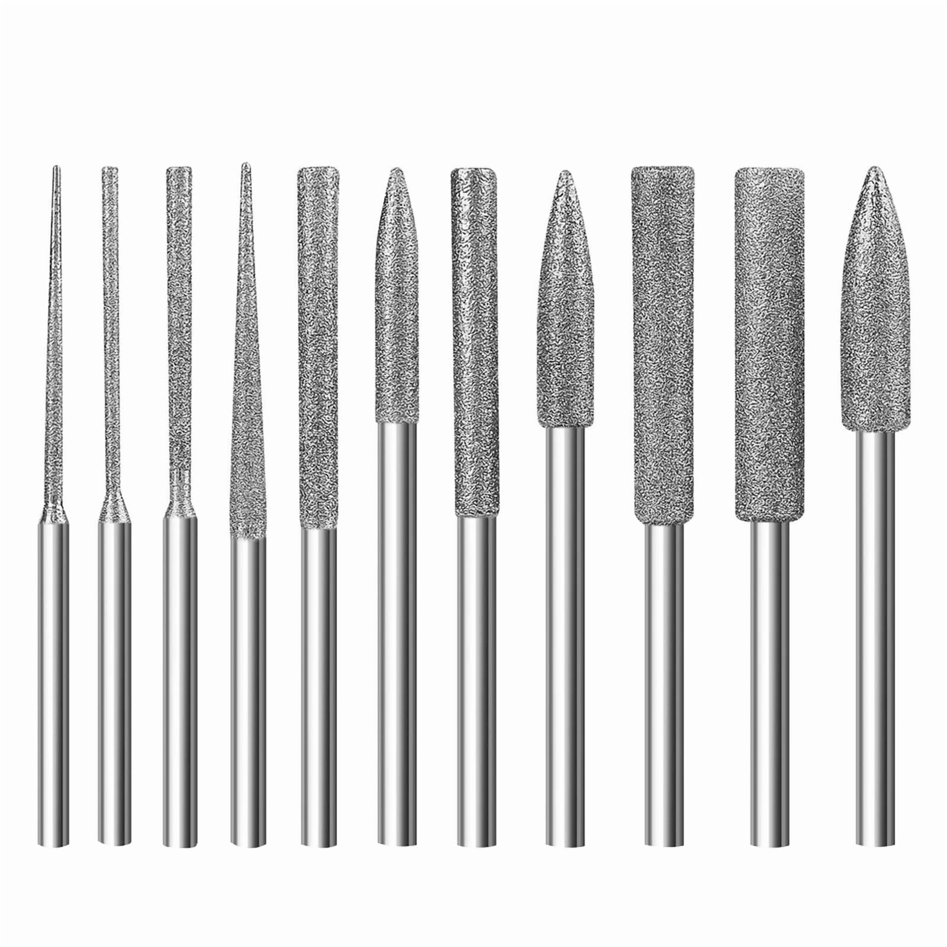11Pcs 1/8 Carbide Steel Diamond Burr Bits Grinding Rotary Tools Accessories