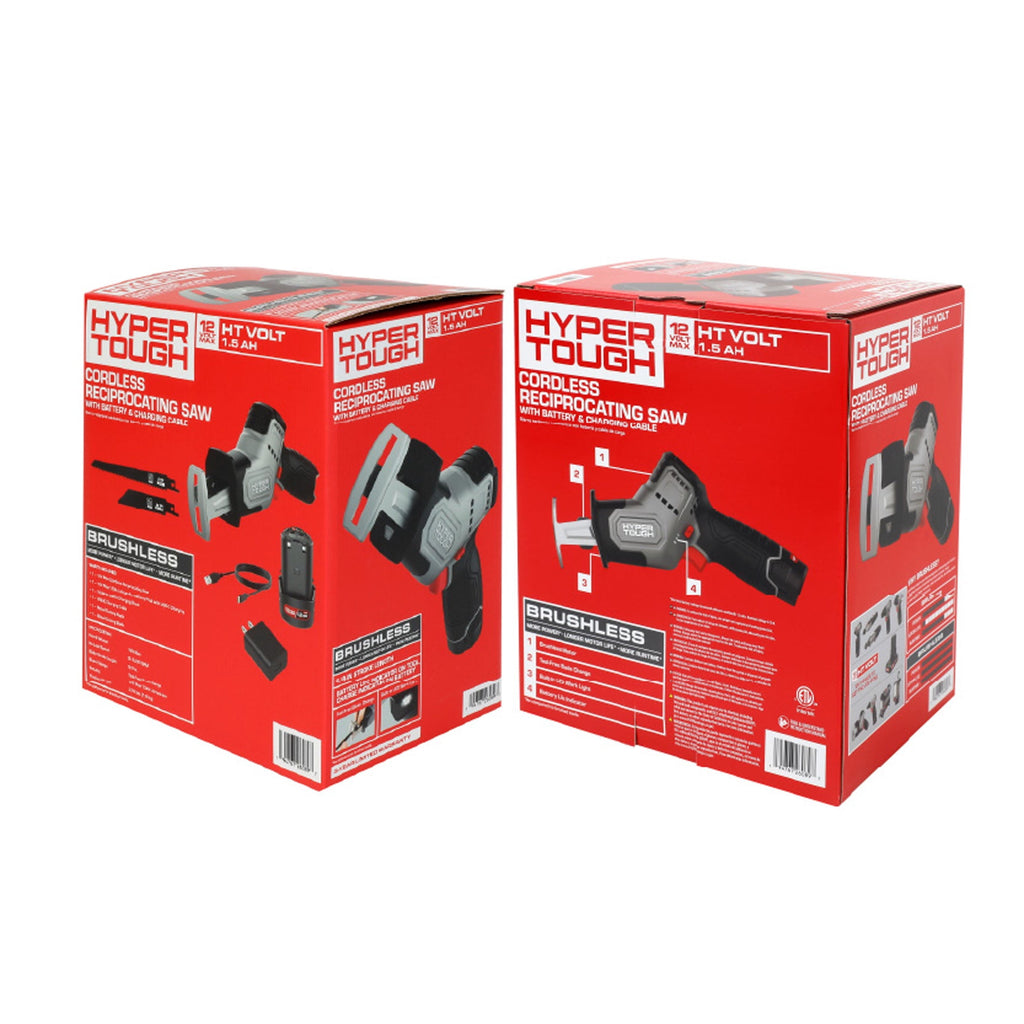 Hyper Tough 12V Brushless Cordless Reciprocating Saw with 1.5Ah Battery