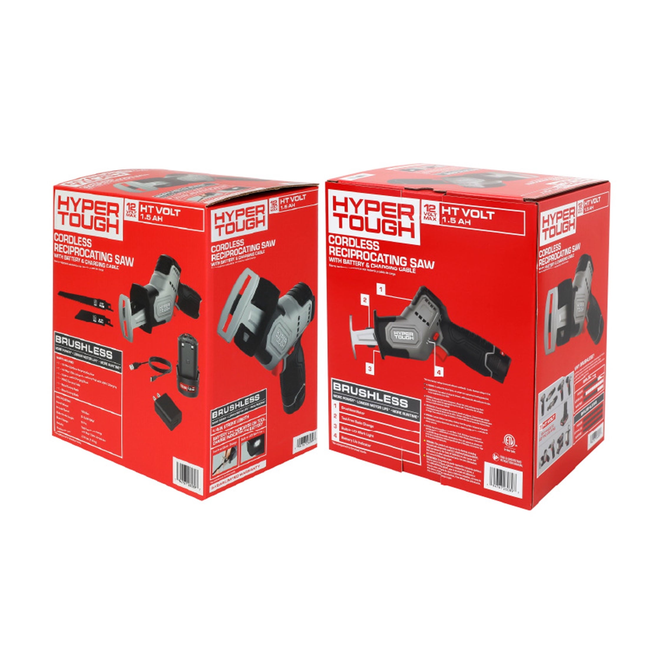 Hyper Tough 12V Brushless Cordless Reciprocating Saw with 1.5Ah Battery