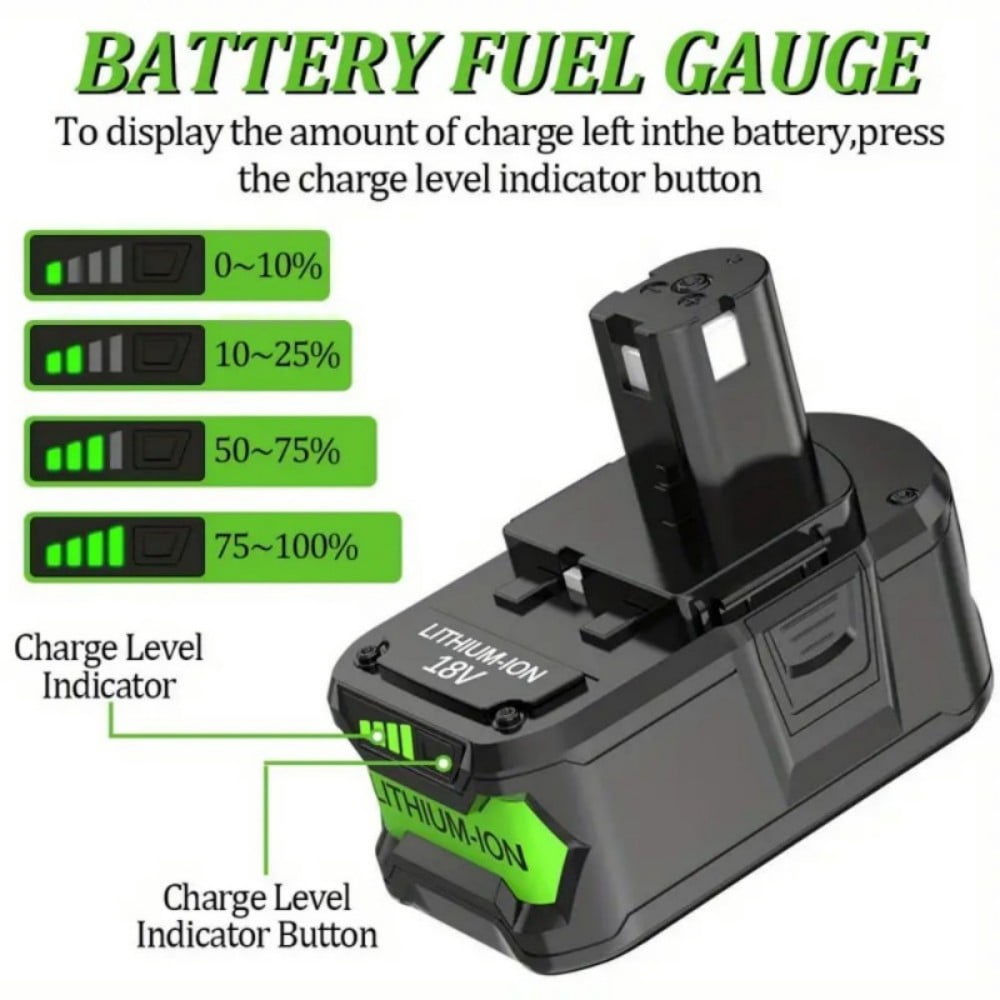 2Pack 8.0Ah 18 Volt Replacement for Ryobi 18V Battery ONE+ Plus Li-ion P108 P102 P103 P104 P105 P107 P109 P122 PBP005 PBP004 PBP003 PBP002 RB18L50 BPL1820 Cordless Power Tools with LED Indicator