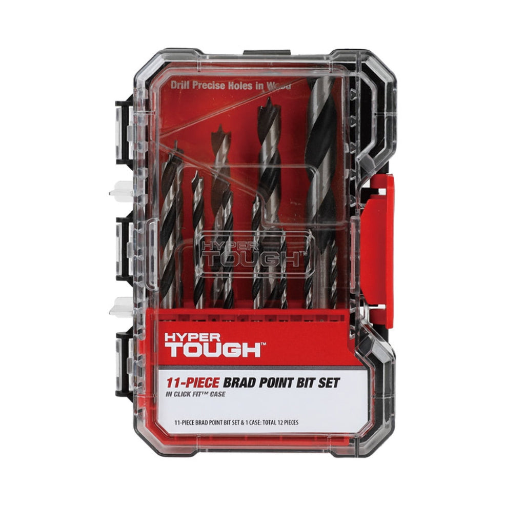 Hyper Tough 11-Piece Brad Point Bit Set in Click Fit Case