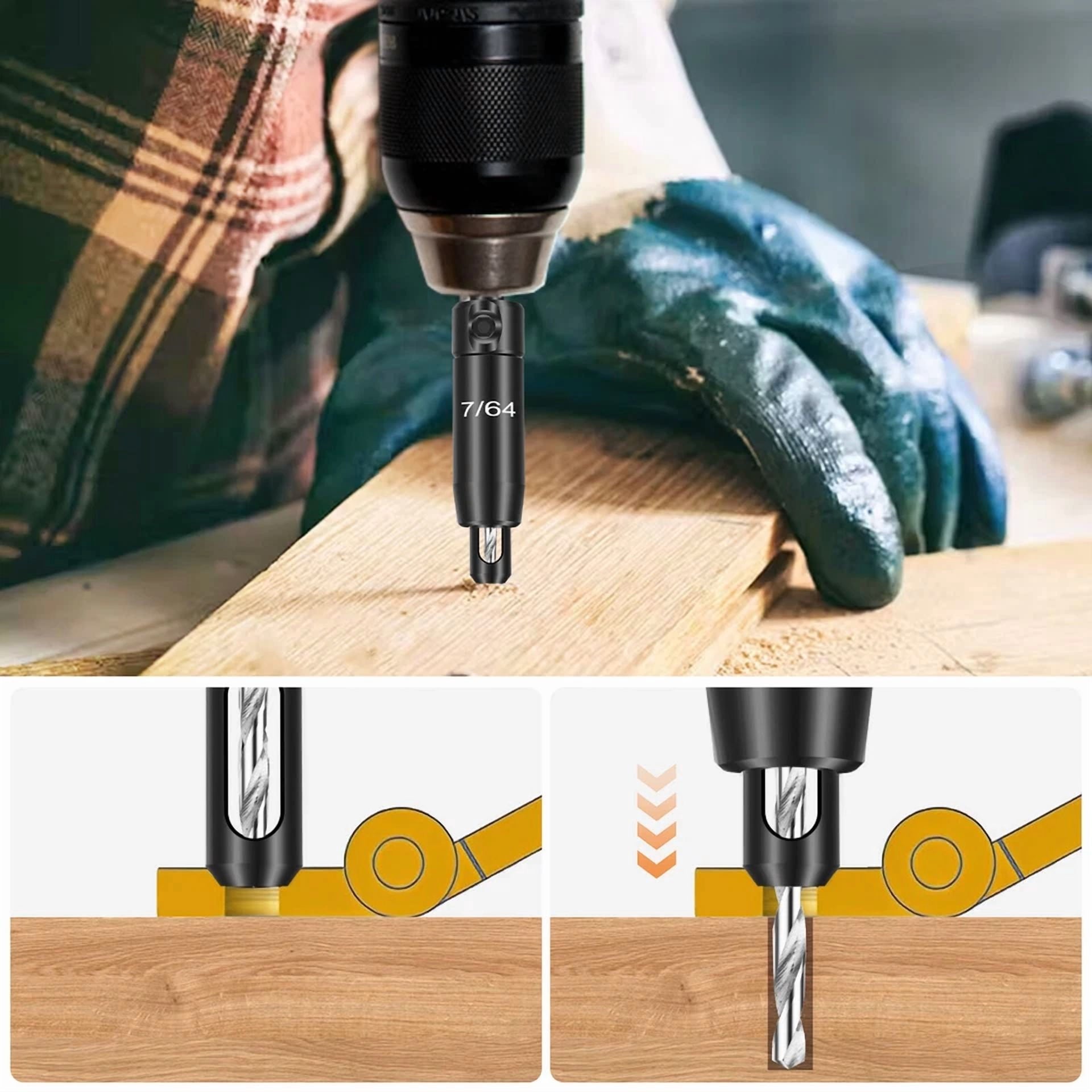 KLYNE - 6Pcs 1/8-3/32 Self Centering Hinge Drill Bit Pilot Hole Tool 1/4 Hex Shank