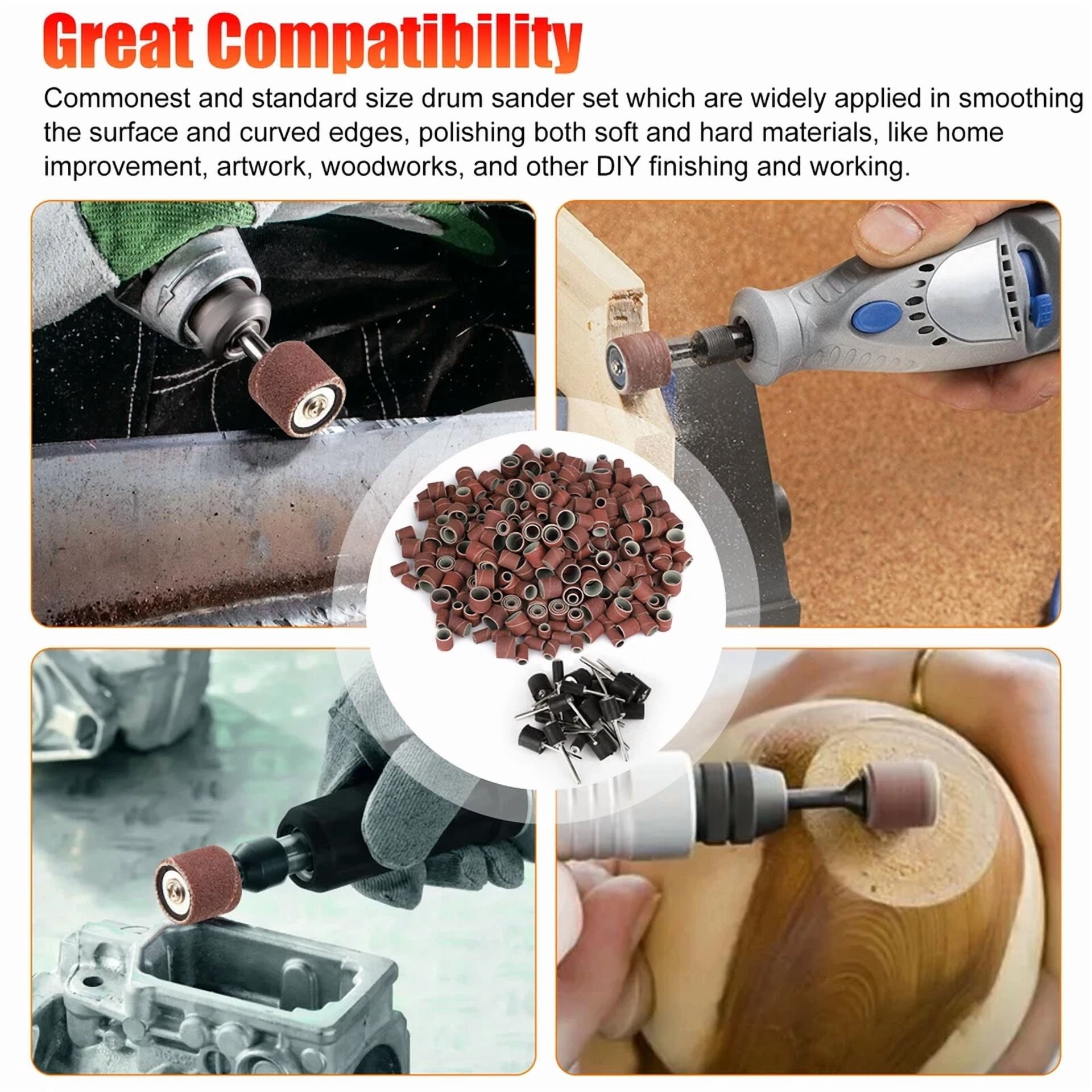 KNACK - 384Pcs Sanding Drum Nail Sander Drill Bit Kit For Dremel Accessories Rotary Tool