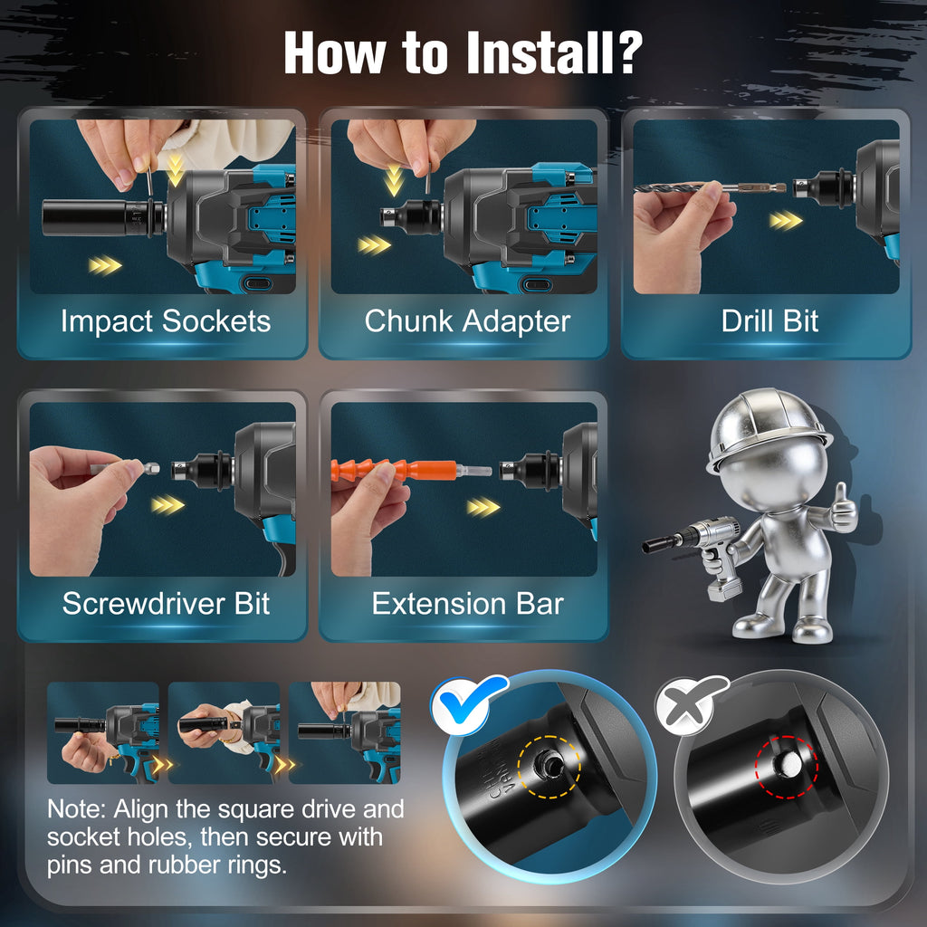 RELOIVE Cordless Impact Wrench Kit,663.8 FT-lbs(900N.m) Max Torque,1/2 Heavy-Duty Brushless Motor,4-IN-1 Electric Impact Driver,2 x 4.0Ah Batteries for Car Home Repair