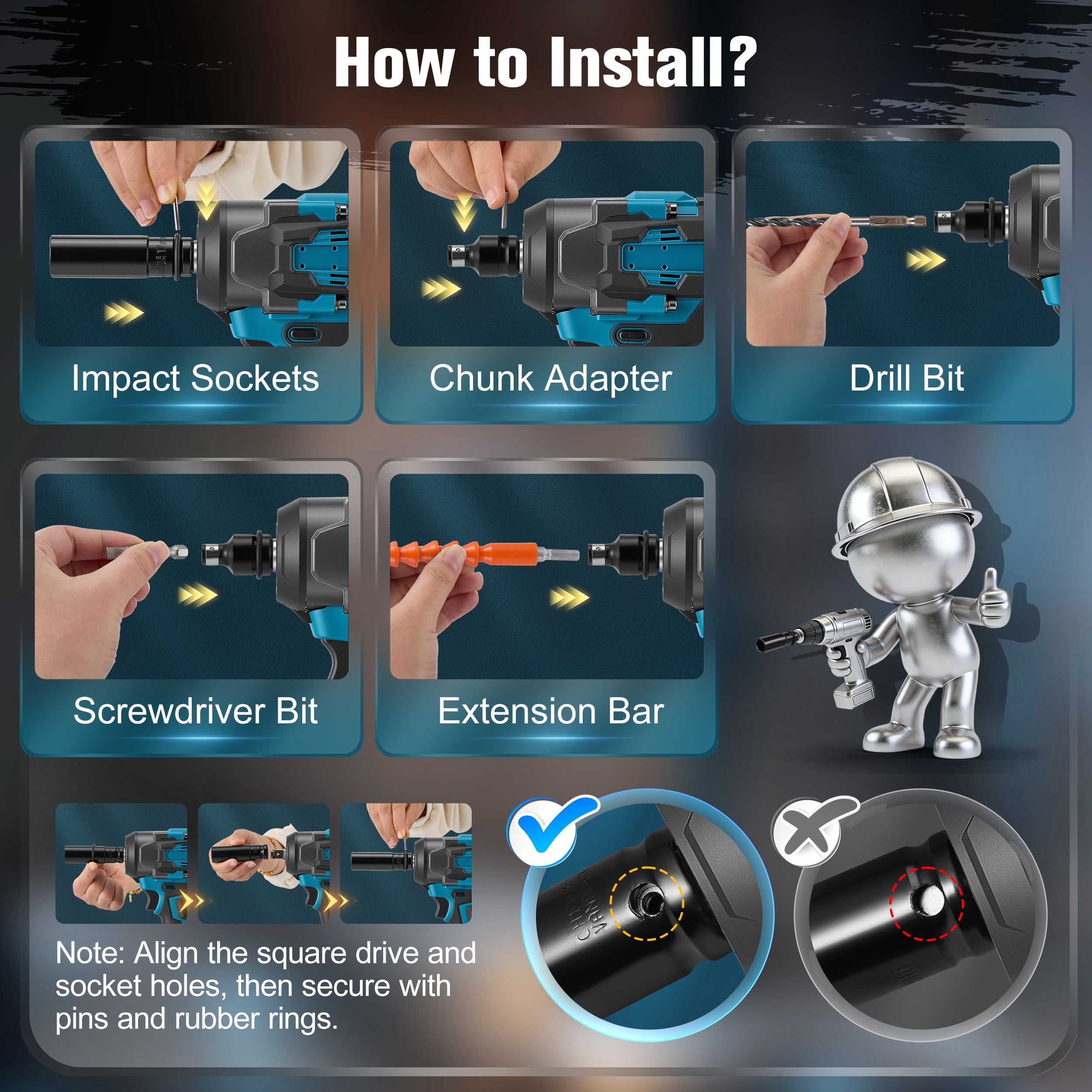 RELOIVE Cordless Impact Wrench Kit,663.8 FT-lbs(900N.m) Max Torque,1/2 Heavy-Duty Brushless Motor,4-IN-1 Electric Impact Driver,2 x 4.0Ah Batteries for Car Home Repair