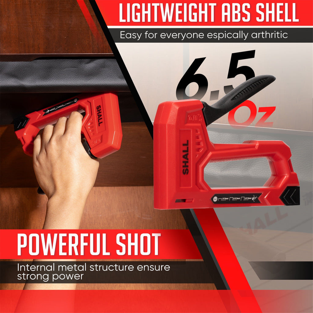 SHALL Light Duty Staple Gun for Wood - Red Upholstery Staple Gun with 1600pcs JT21 Staples 1/4, 5/16, 3/8 inch and Staple Remover - Fabric Stapler Gun for Crafts, DIY, Decoration