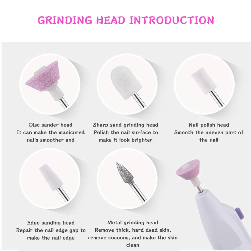 SNNROO 5-in-1 Electric Manicure Set, Nail Drill File Grinder Grooming Kit,Callus Remover Nail Buffer Polisher Nail Art Pedicure Kit for Home Salon,White