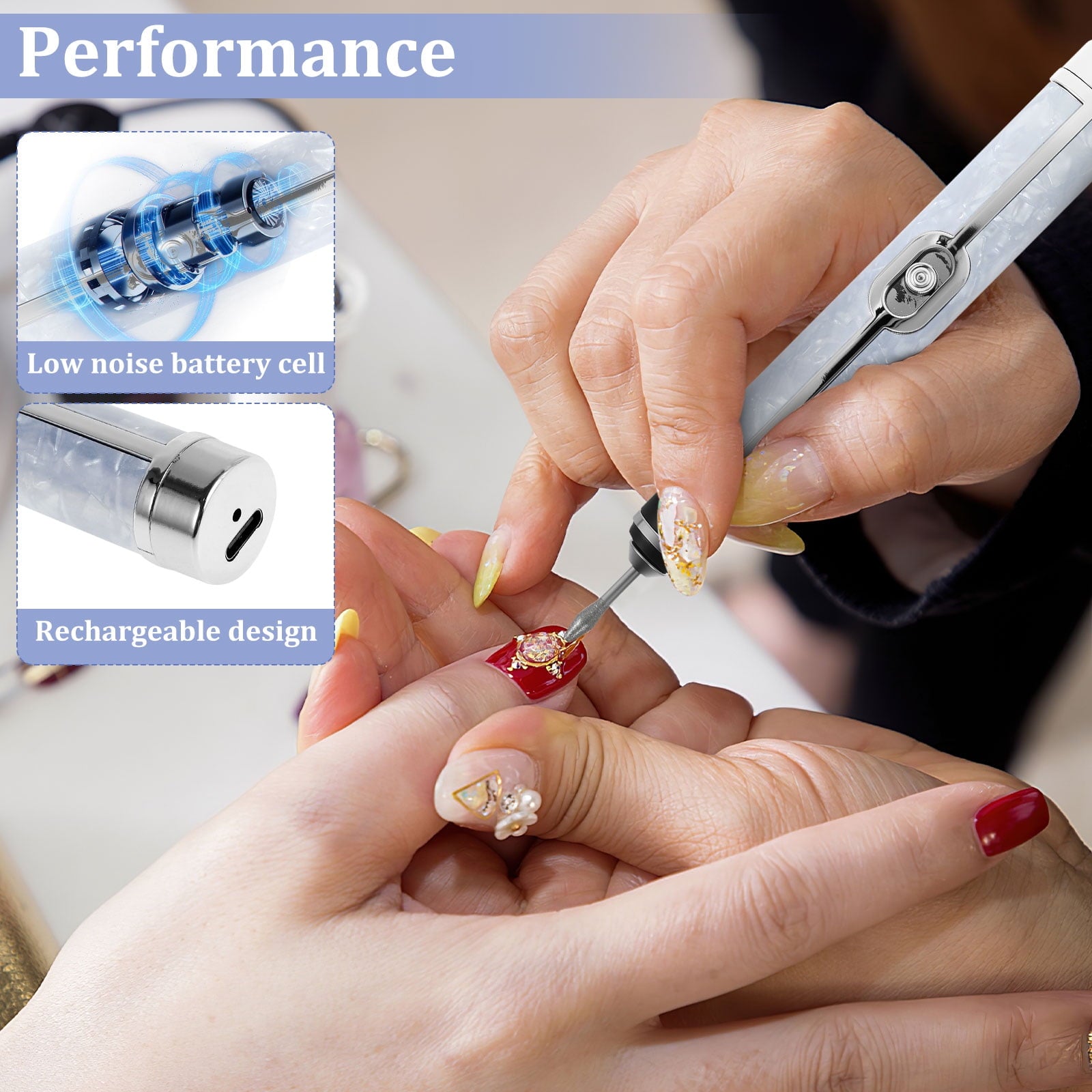 FYJUCPA Aluminium Alloy Electric Nail File Kit for Thick Toe Nails Rechargeable 4 Gears Electric Nail Drill Machine Low Noise Electric Nail Grinder for Various Nails and Shapes