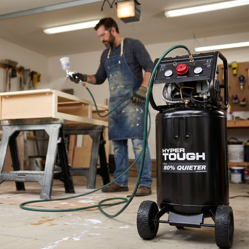 Hyper Tough 20 Gallon 1.8 HP Vertical Quiet air compressor 150psi