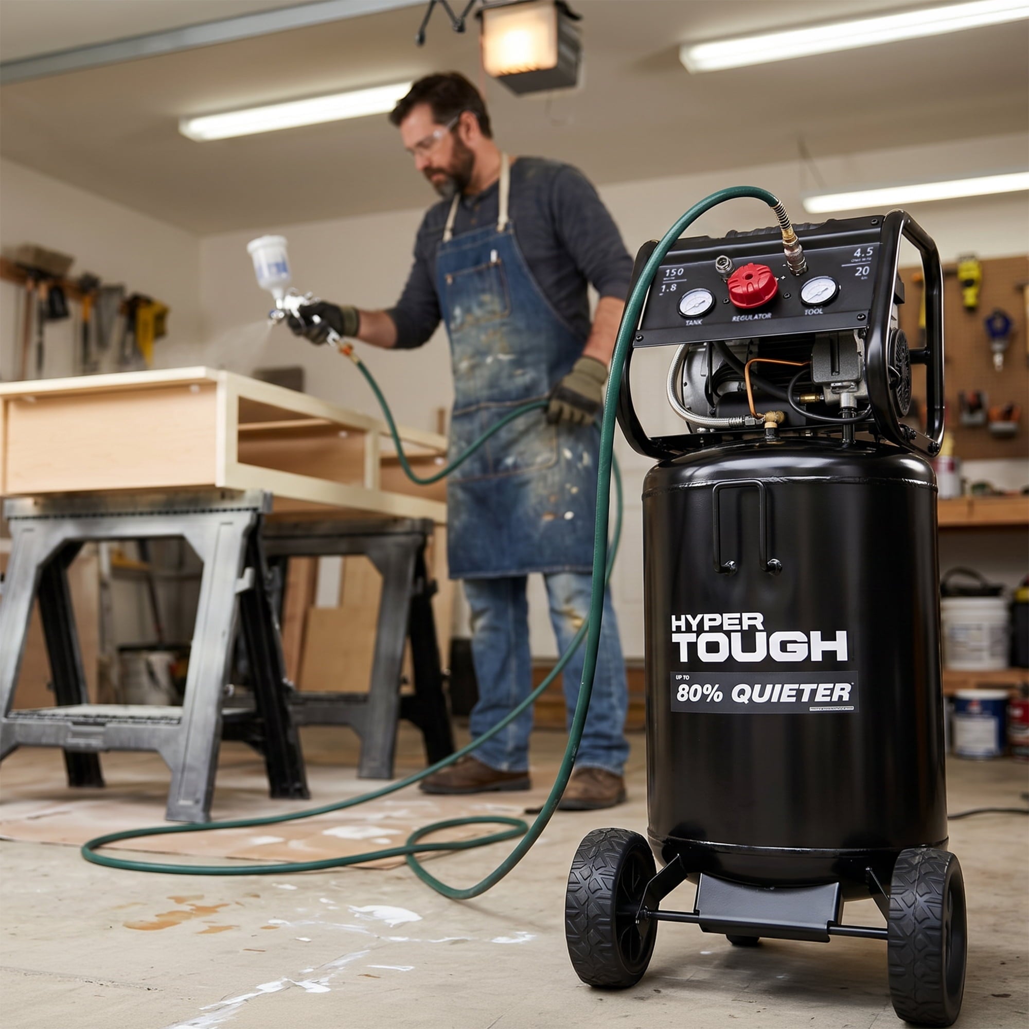 Hyper Tough 20 Gallon 1.8 HP Vertical Quiet air compressor 150psi