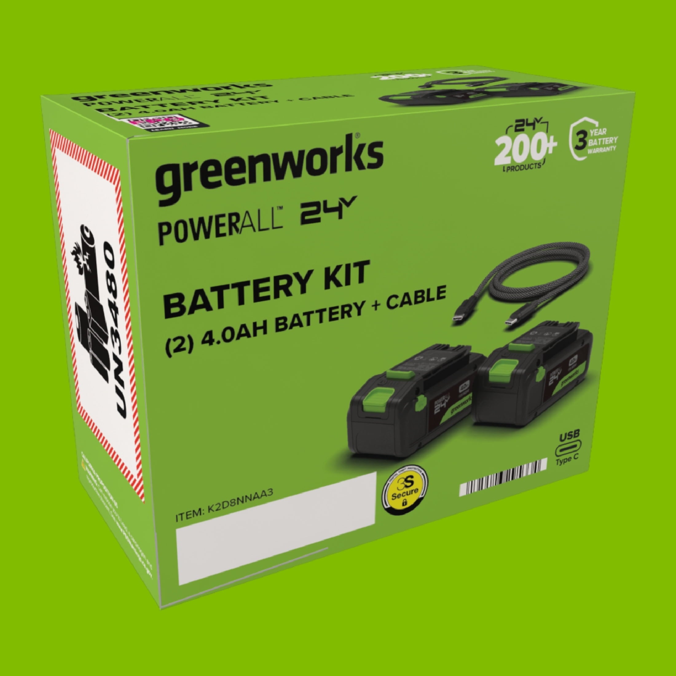 Greenworks PowerAll 24V Battery 2-Pack, (2) 4.0Ah Battery and Cable, K2D8NNAA3