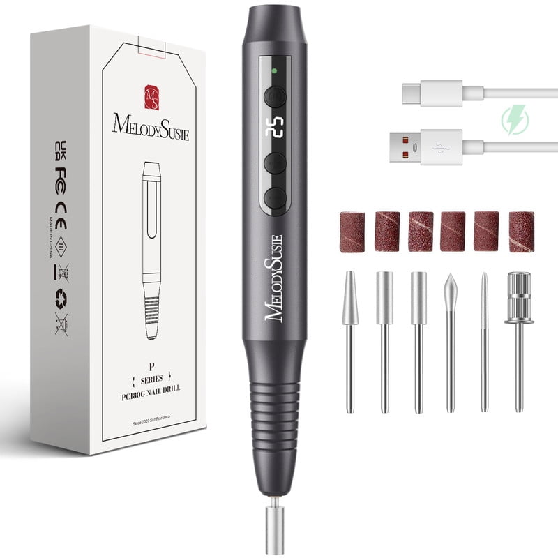 MelodySusie Cordless Portable Nail Drill, 25,000 RPM PC180G Rechargeable Nail E-file Kit, with Drill Bits & Sanding Bands, Pink