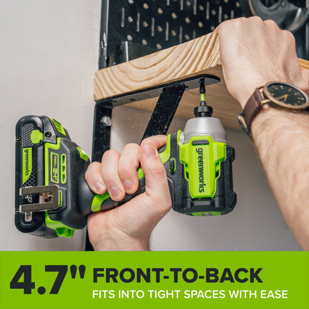 Greenworks PowerAll 24V Brushless 1,900 In-Lb Impact Driver, with 2.0 Ah USB-C Battery, 30W USB-C Charger Block, 3' 100W USB-C Cable, ID3200A1