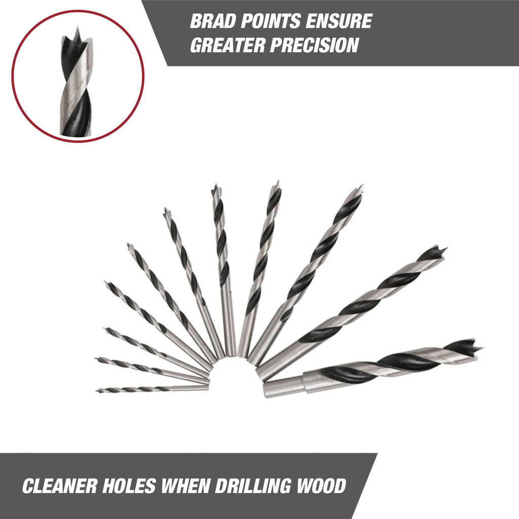 Hyper Tough 11-Piece Brad Point Bit Set in Click Fit Case