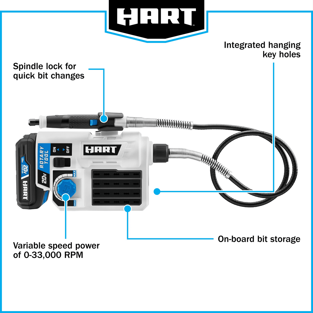Open Box HART 20-Volt Cordless Rotary Tool with 33 Accessories (Battery Not Included)