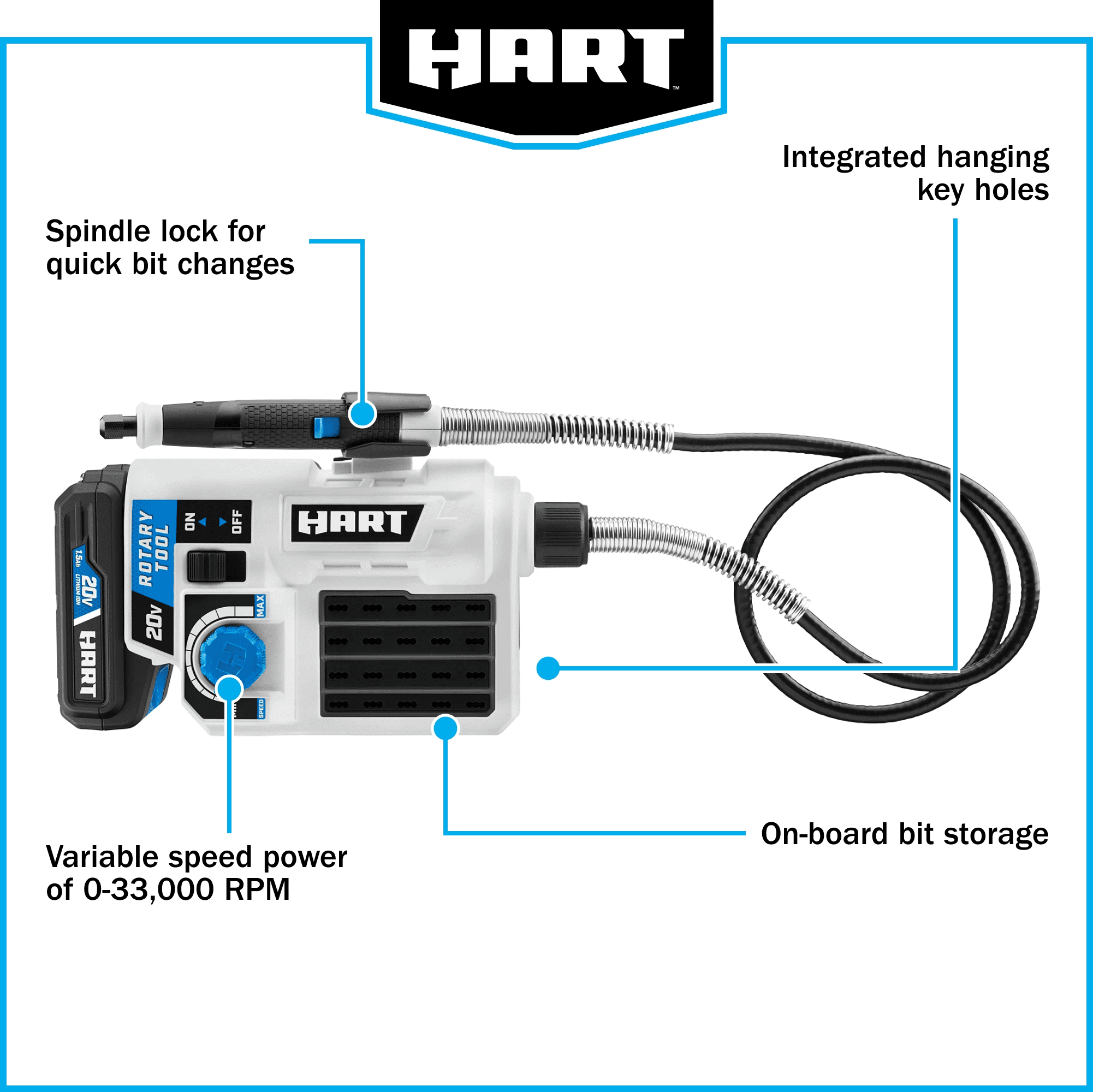 Open Box HART 20-Volt Cordless Rotary Tool with 33 Accessories (Battery Not Included)
