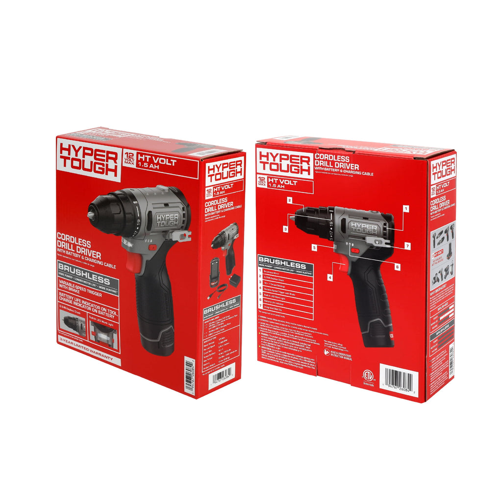 Hyper Tough 12V Brushless Cordless Drill Driver with 1.5Ah Battery