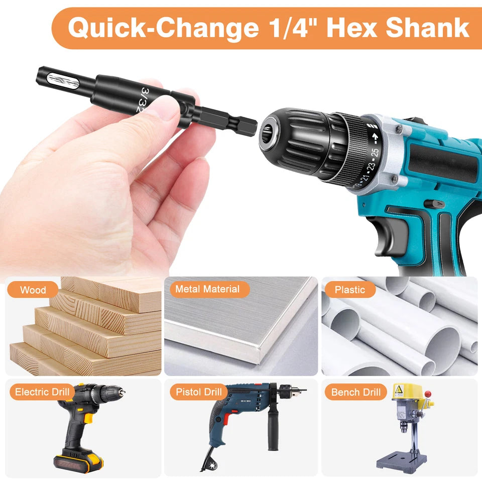 KLYNE - 6Pcs 1/8-3/32 Self Centering Hinge Drill Bit Pilot Hole Tool 1/4 Hex Shank