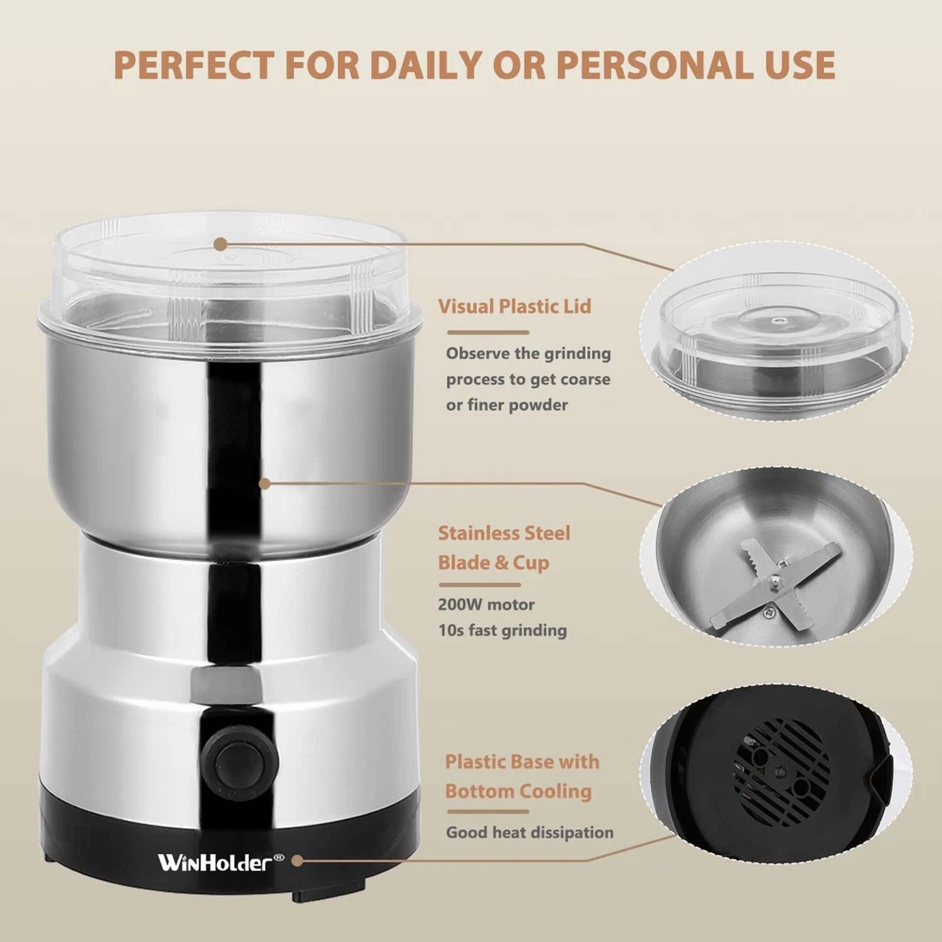 KNACK - Electric Grinder Coffee Grinding Milling Bean Nut Spice Kitchen Blade Blender Us