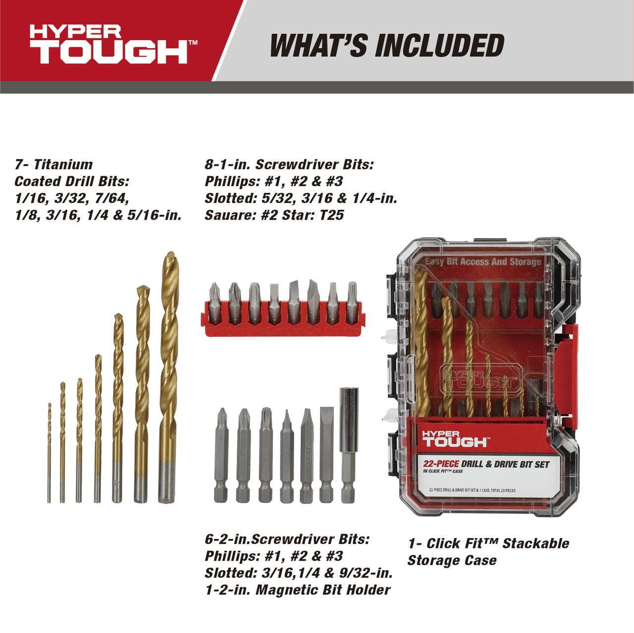 Hyper Tough 22-Piece Drill & Drive Set in Click Fit? Case