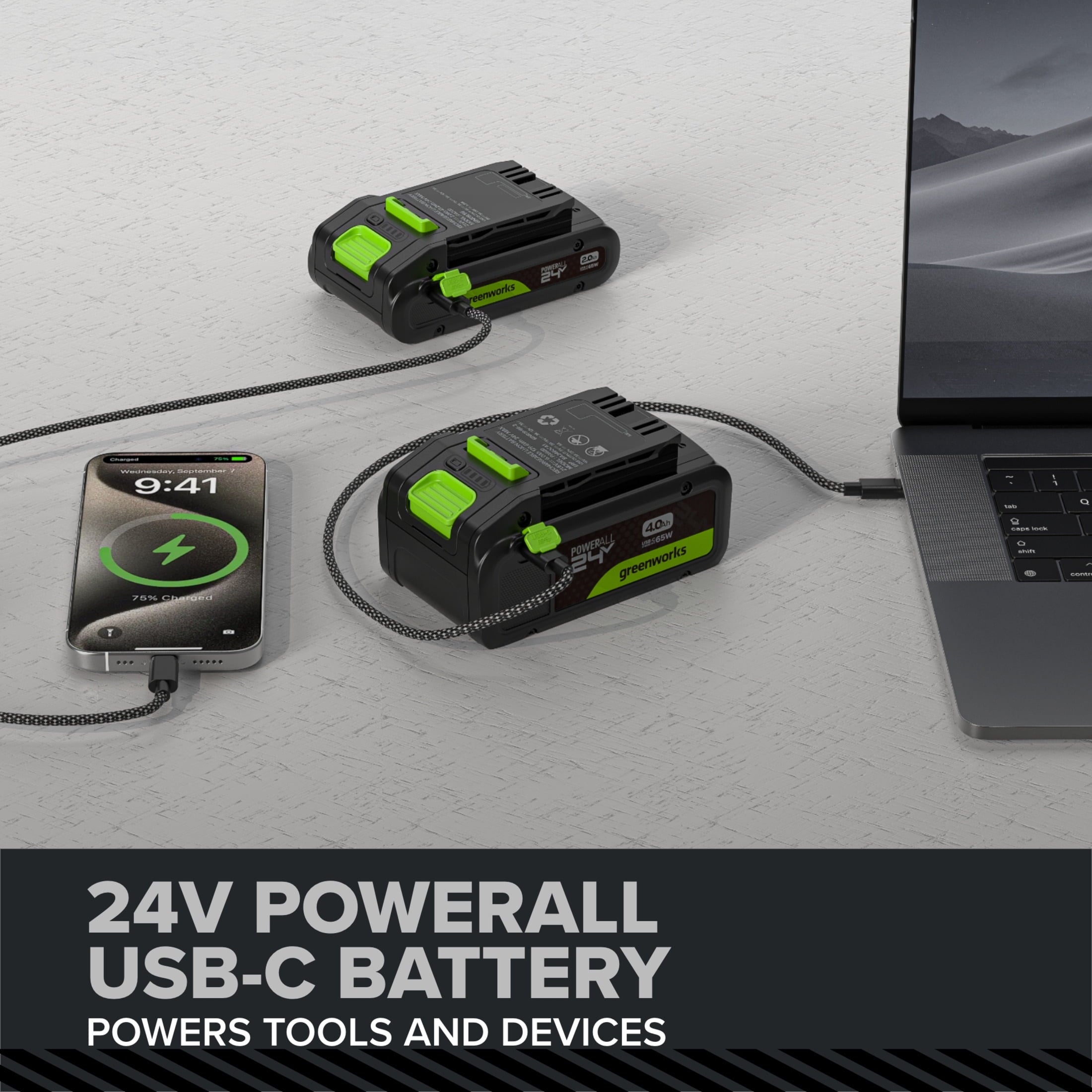 Greenworks Pro PowerAll 24V Brushless 2200 In-lb Impact Driver, 2Ah USB-C Battery, 65W Charger and Cable, ID5250A2
