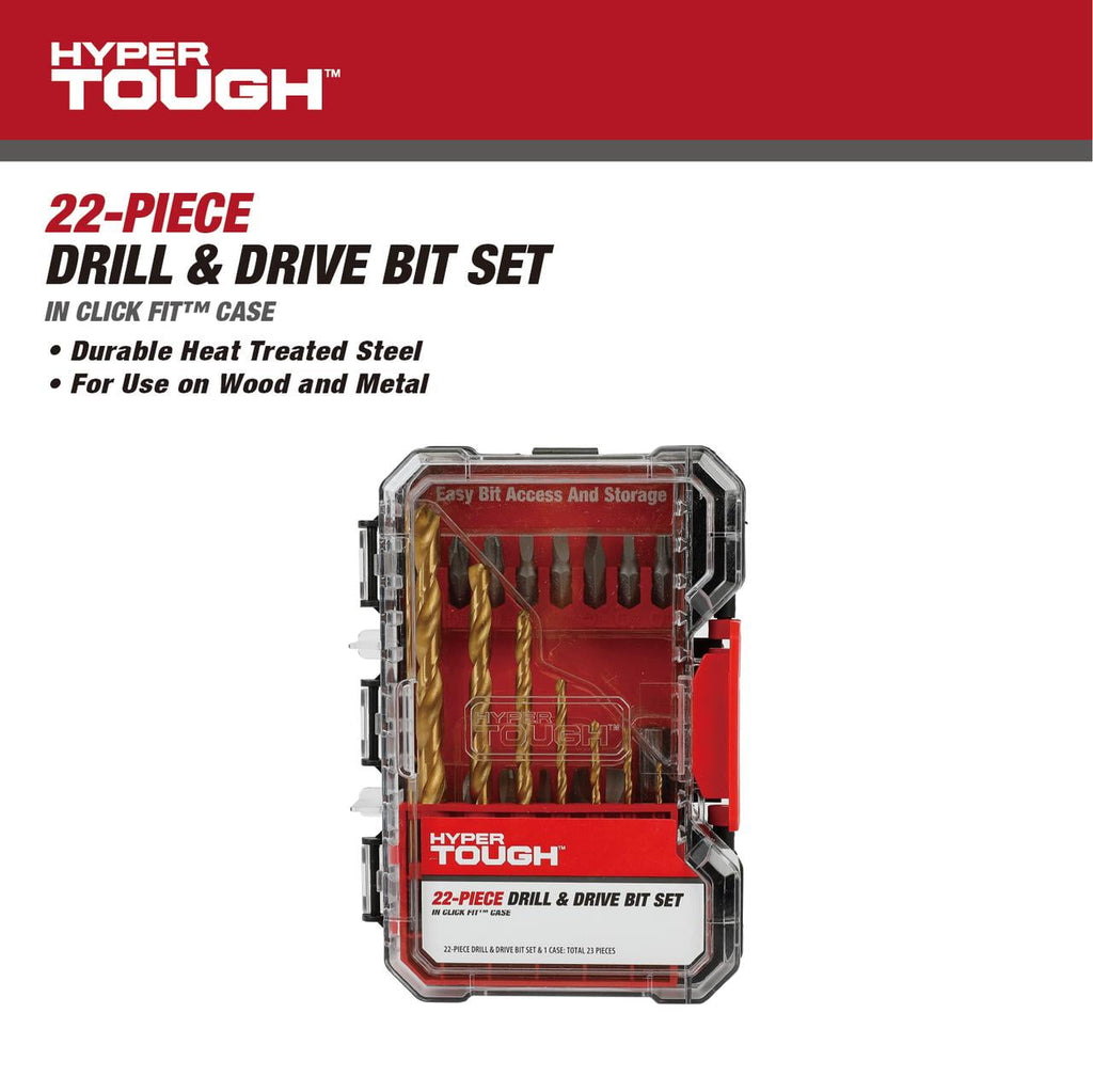 Hyper Tough 22-Piece Drill & Drive Set in Click Fit? Case