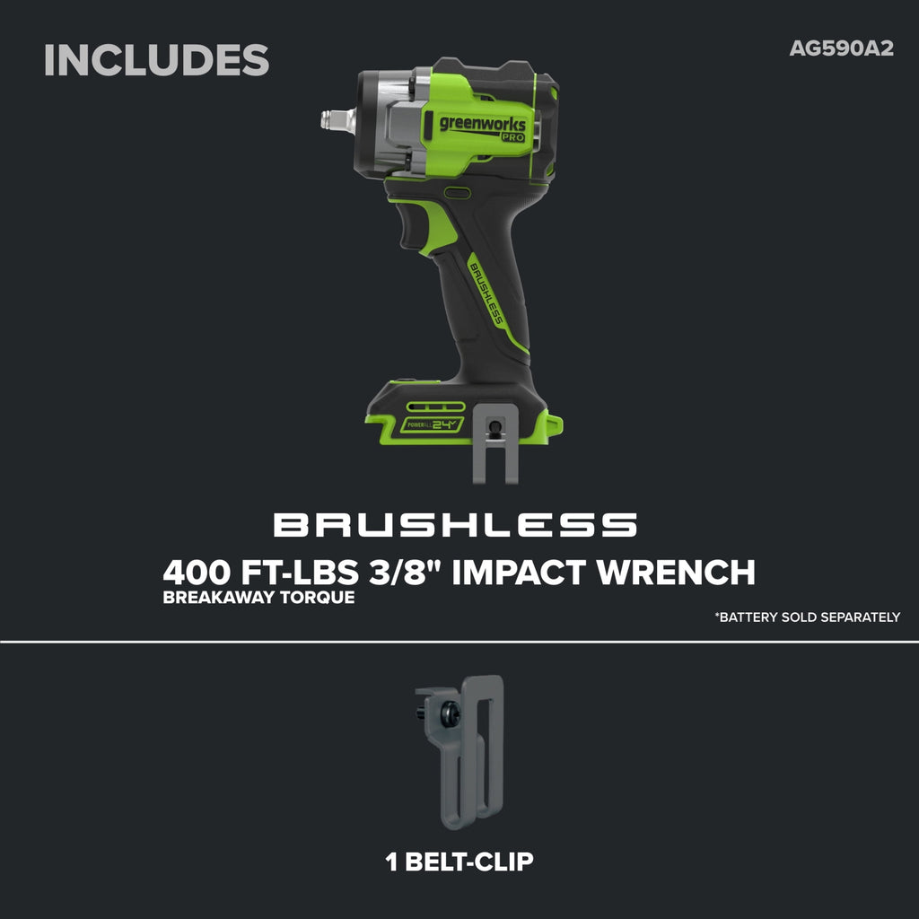 Greenworks Pro PowerAll 24V Brushless 400 ft-lb Breakaway Torque 3/8 Impact Wrench, Tool Only, IW5370A1
