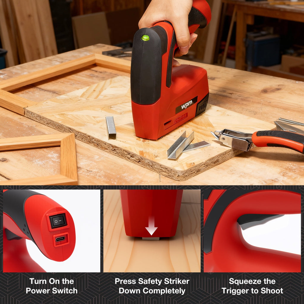 WPM Electric Staple Gun, 3 in 1 Cordless Staple Gun for Wood, 4V Rechargeable Staple Gun Kit w/ 1500 Staples Nails, Staple Remover & Fast Charger for Crafts, DIY, Decoration