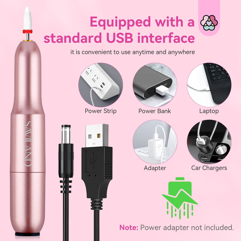 Saviland Electric Nail Drill - 20000 RPM Corded Electric Nail File Kit with 6 Bits & 51 Sanding Bands, Gold